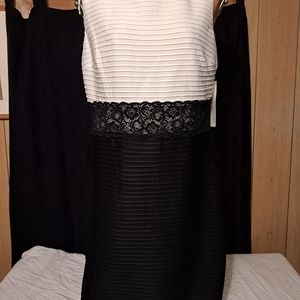 London Style Nights Classy Black White Sleeveless Ribbed Lined Dress